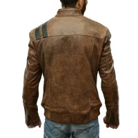 Mens Slim Fit Distressed Brown Leather Jacket