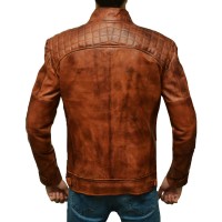Distressed Brown Fit Body Leather Jacket