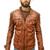 Distressed Brown Real Leather Jacket