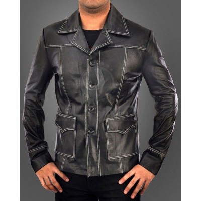 Fight Club (Brad Pitt) Black High Quality Genuine Leather Coat
