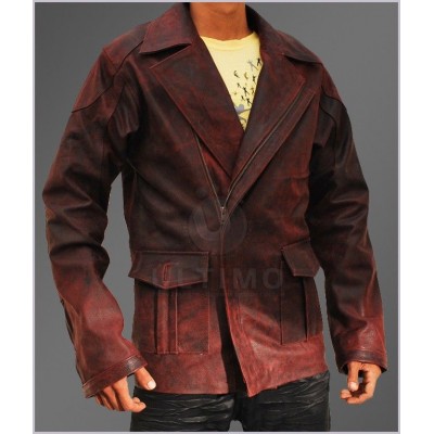 I Robot Mens Leather Jacket Red Distressed