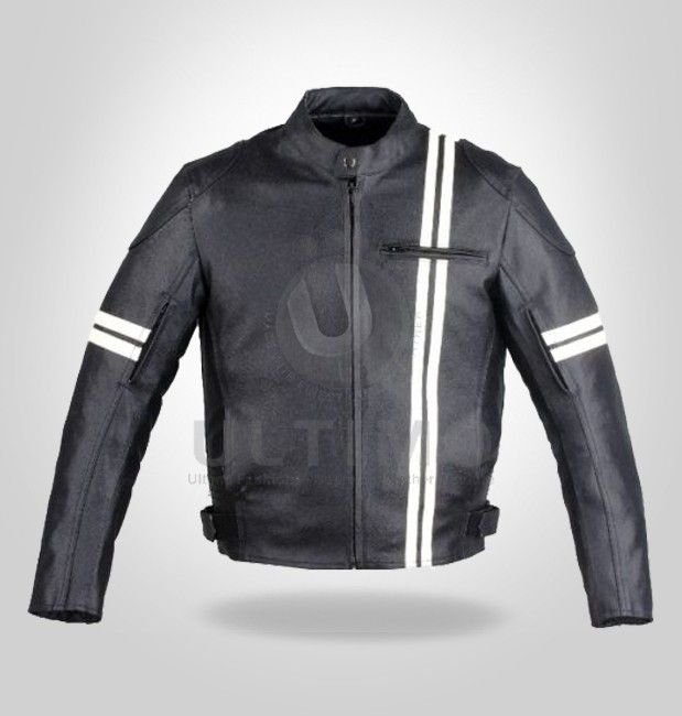 Iron Black White Stripped Motorcycle Jacket- Ultimo Jackets