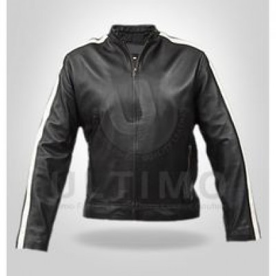 Men's Stylish Black Leather Jacket with Two Zip Pockets