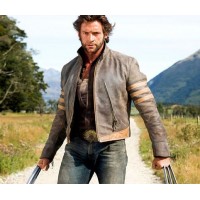 X-MEN Brown Leather Jacket Origins Wolverine Jackman