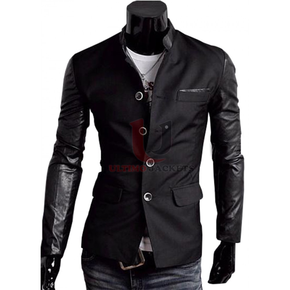 Mens Stylish Blazer Casual Slim Fit One Button Leather Coat