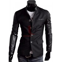 Mens Stylish Blazer Casual Slim Fit One Button Leather Coat Jacket
