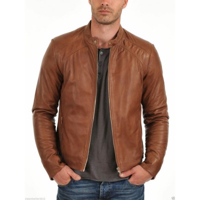 Nero Bomber Slim Fit Genuine Stylish Leather Jacket Brown Color