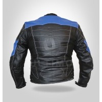 Perceptible Black Blue Motorcycle Leather Jacket