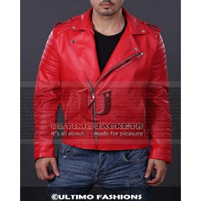 Red Brando Biker Leather Jacket For Mens