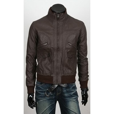 Slim-fit Leather Jacket with 6 Pocket 