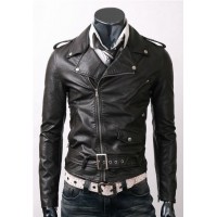 Belted Black Slim Fit High Quality Leather Jacket