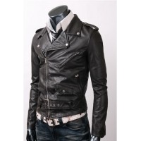 Belted Black Slim Fit High Quality Leather Jacket