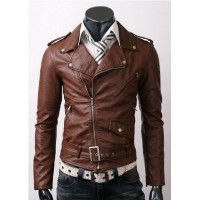 Men's Brown Stylish Slim-Fit High Quality Leather Jacket