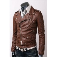 Men's Brown Stylish Slim-Fit High Quality Leather Jacket