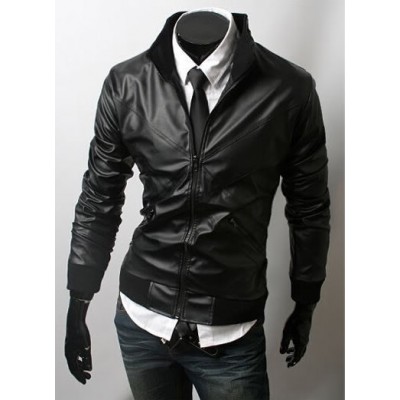 Zip Pocket Slim fit Cross design Leather Jacket 