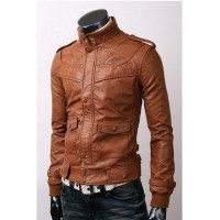 Slim-Fit Light Brown Leather Jacket