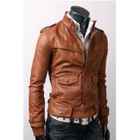 Slim-Fit Light Brown Leather Jacket