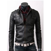Button Pocket Slim Fit Black Rider Leather Jacket