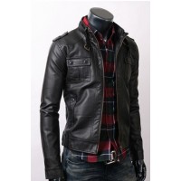 Button Pocket Slim Fit Black Rider Leather Jacket