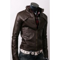 Slim-Fit Strap Pocket Leather Jacket