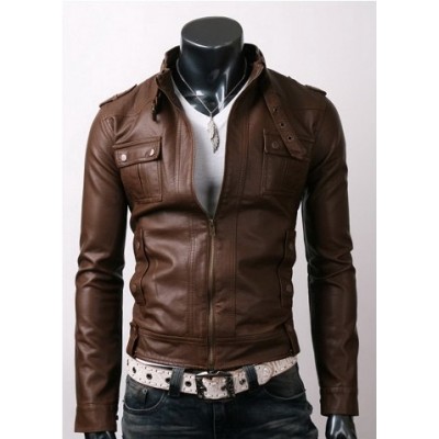 Men's Light Brown Slim-fit Stylish Leather Jacket