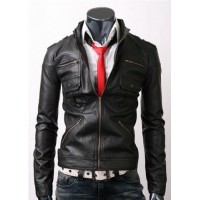 Men's Stylish Black Slim-fit Leather Jacket