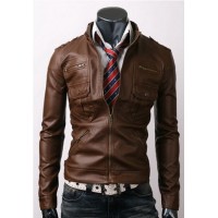 Zip Pocket Slim-fit Leather Jacket