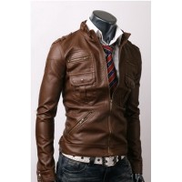 Zip Pocket Slim-fit Leather Jacket