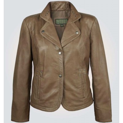 Alice Clay Womens Brown Leather Coat