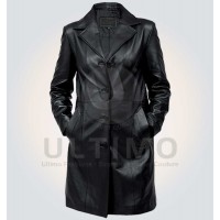 Trench Black Authentic Leather Coat for Mens