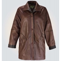 Women's Brown with Black contrast Leather Coat