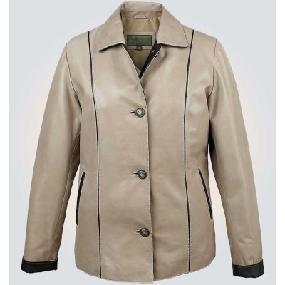 Button Closure Shell Carol Leather Jacket