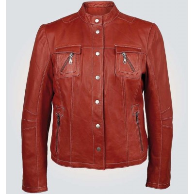 Joy Leather Jacket In Red And Brown