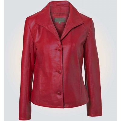 Ruby Leather Blazer Red Color