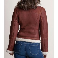 Womens Shearling Sheepskin Brown Leather Jacket