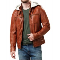 Stylish Hooded Brown Leather Jacket