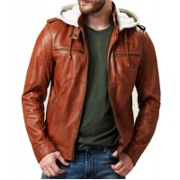 Stylish Hooded Brown Leather Jacket