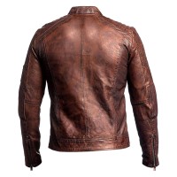 Distressed Dark Brown Slim Fit Leather Jacket For Men