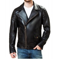 Motorcycle Leather Jacket Men Slim Fit