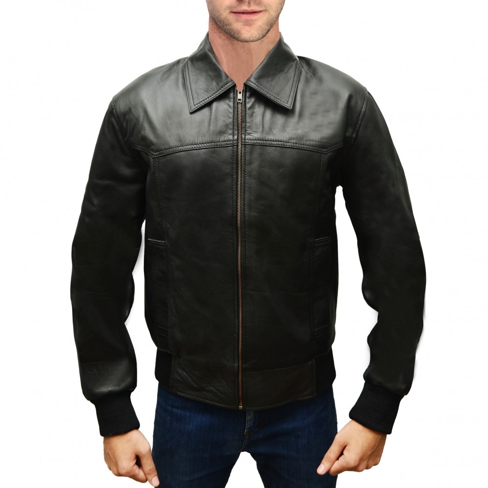 Dark Black Real Leather Jacket For Men