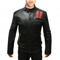 Motorcycle Black And Red Leather Jacket Slim Fit For Men