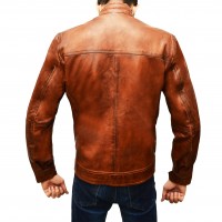 Distressed Brown Leather Jacket For Man