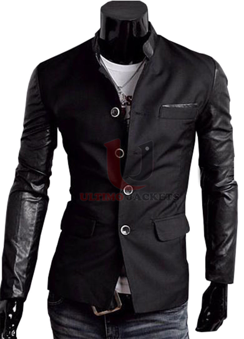 Mens Stylish Blazer Casual Slim Fit One Button Leather Coat Jacket